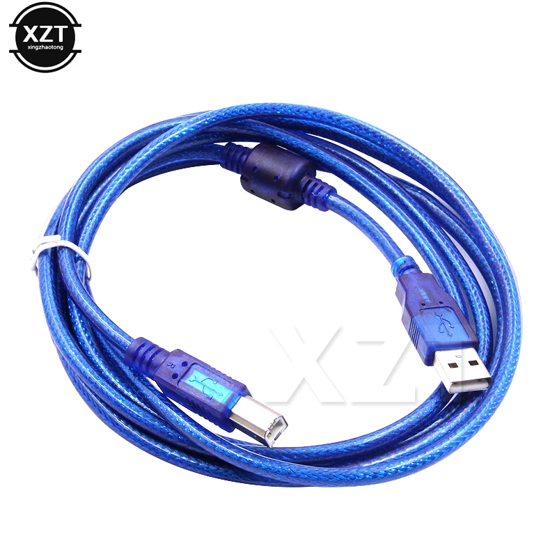 1 шт., высококачественный прозрачный синий кабель USB 2,0, кабель для принтера типа A, штекер типа B, двойное экранирование