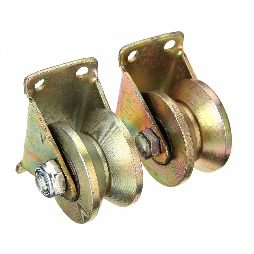 Mayitr 2pcs 2inch Sliding Gate Roller Wheel Steel V Type Wheel Track Rail w/ Bracket 660lb New