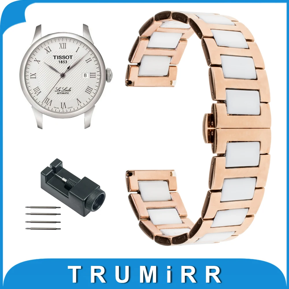 18mm 20mm Ceramic Stainless Steel Watch Band for Tissot T035 PRC200 T055 T097 Wrist Strap Butterfly