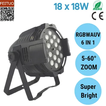 

free shipping 18x18w 6IN1 LED Par Light RGBWA UV LED Par Can Stage Light 5-60 Degree Zoom Wash DJ Disco Wedding Par64 Equipment