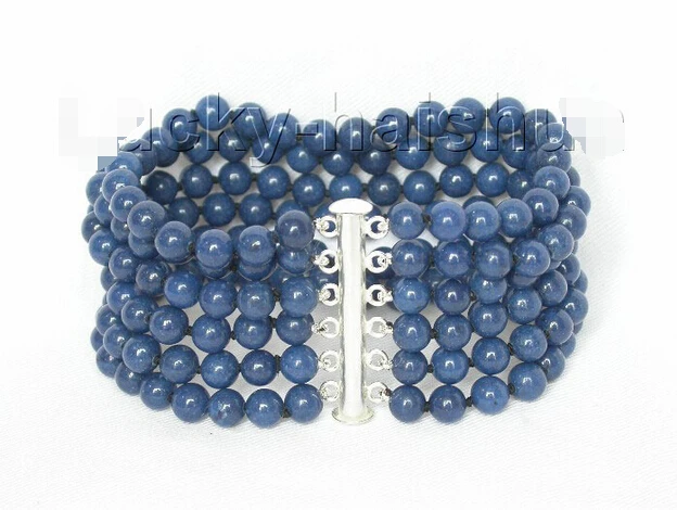 

Genuine 6row 8" nature round lapis lazuli Bracelet 925ss j6439 e SHIPPING 5.26 -Top quality free shipping
