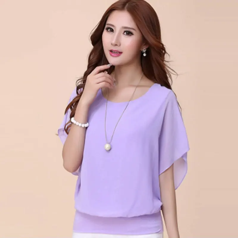 Big Size Fashion Women Chiffon Blouses Summer Ladies Casual Tops Female Batwing sleeve Shirt Blusas Femininas S-3XL Plus Size