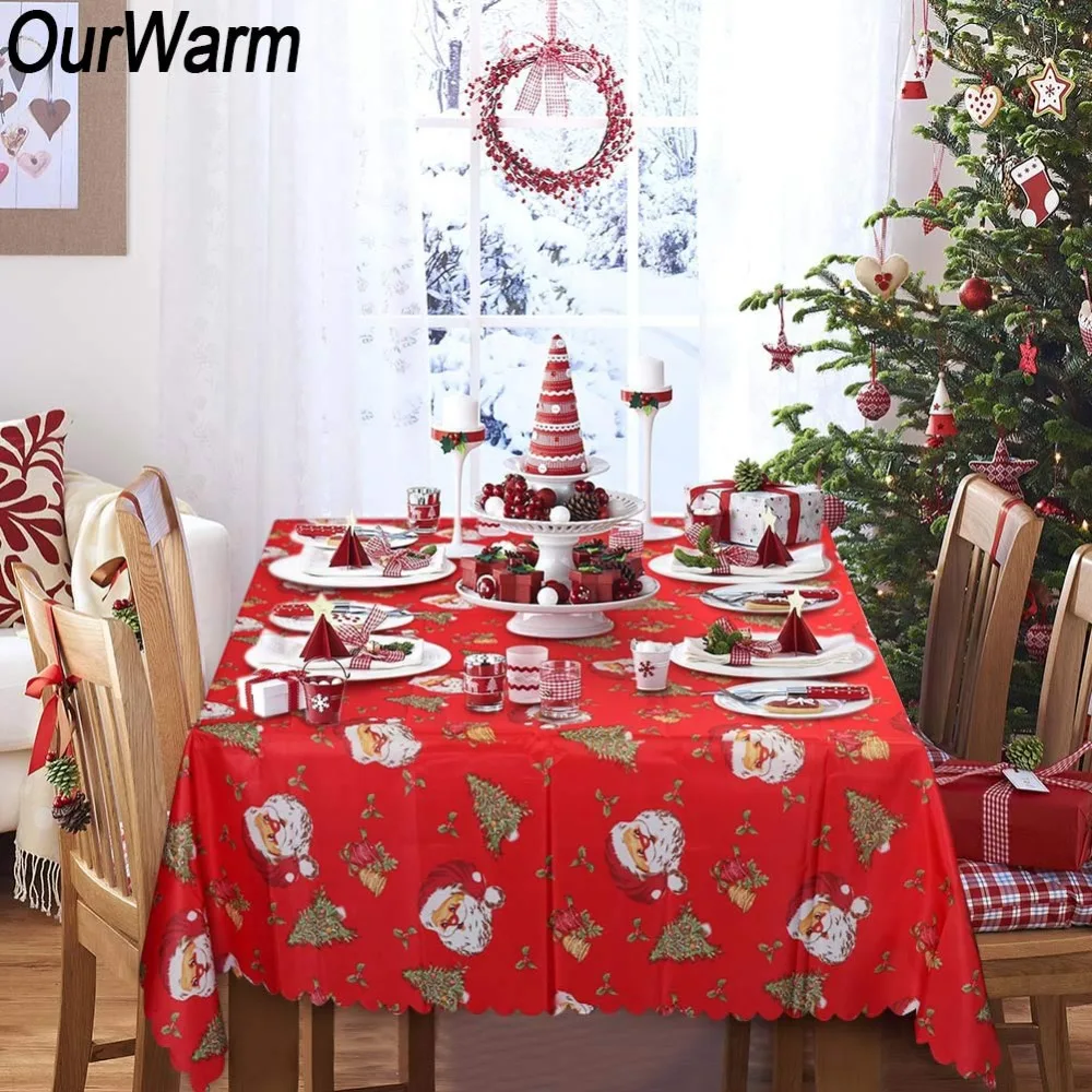  OurWarm Christmas Table Decoration 175x145cm Rectangular Table Cloth New Year Party Table Cover Chr