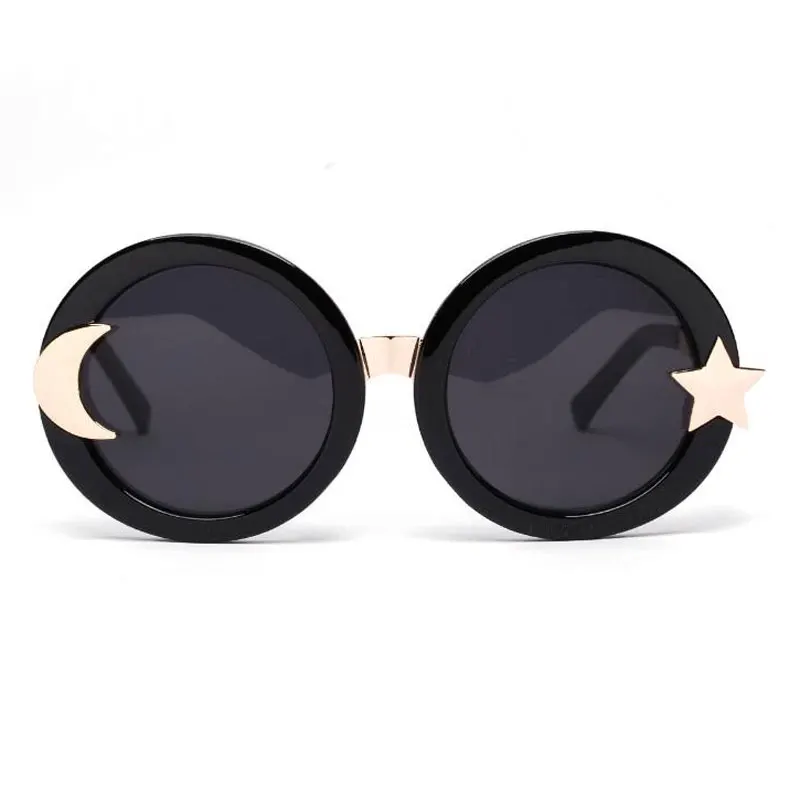 Ralferty Moon Star Круглые Солнцезащитные очки женские брендовые дизайнерские ретро солнцезащитные очки UV400 очки круглые оттенки Oculo lunette femme 1007 - Цвет линз: Черный