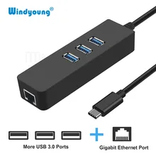 USB-C концентратор с Gigabit Ethernet адаптер для Macbook Pro Dell XPS lenovo Йога 910 спектр x360 Тип usb C концентратор к RJ45 сети