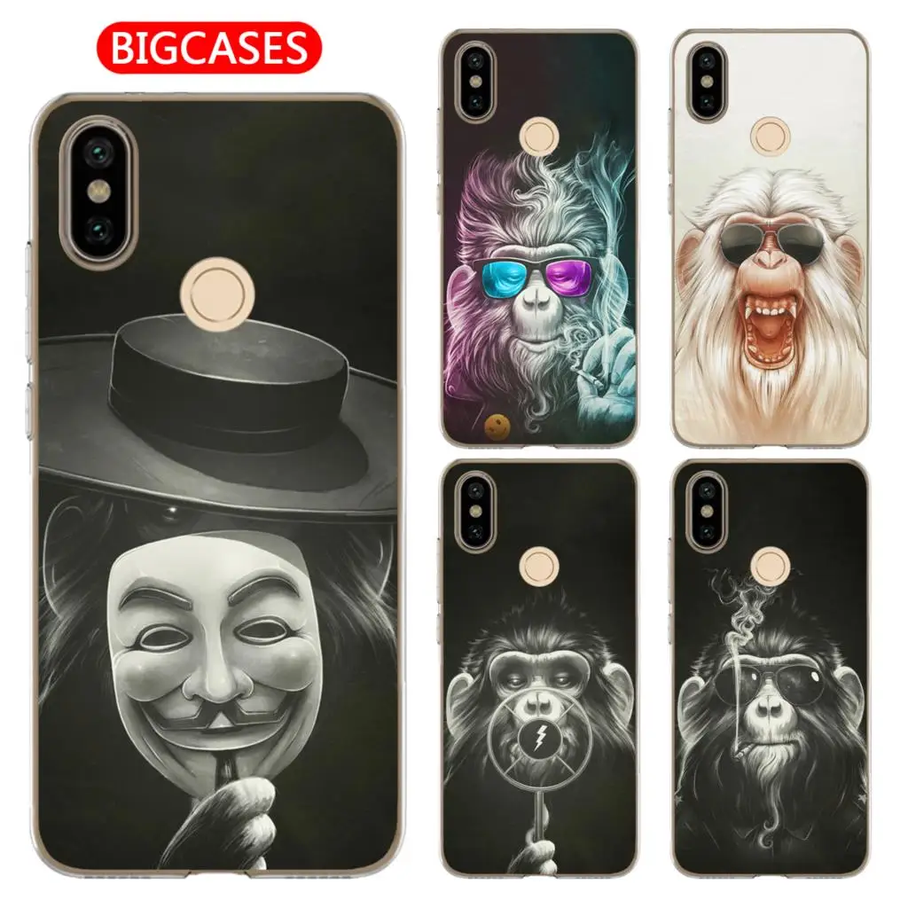 For Xiaomi Mi A2 6X Case Cover 5.99&quot Soft TPU Silicone Cool Mask Smoking Glasses Monkey Orangutan Gorilla Painted Phone |