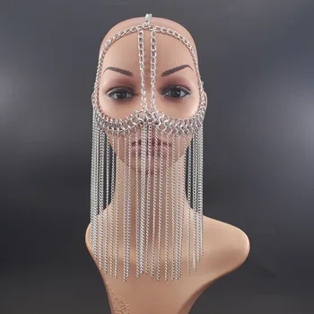 

Punk Style Head Chain Jewelry Gold Silver Headwear Long Tassel Head Chain Halloween Masquerade Headwear Jewellery for Women