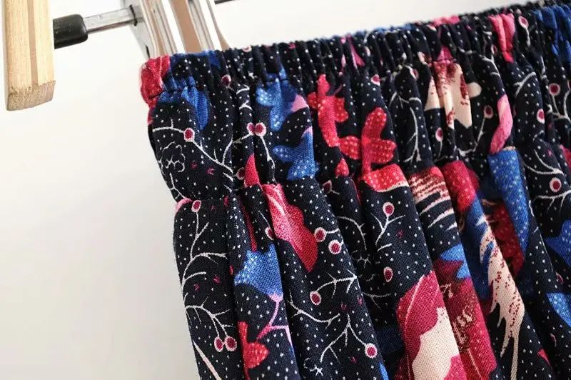 Everkaki Boho шикарное летнее винтажное Плиссированное Макси-платье с цветочным принтом и птицами для женщин модные юбки с эластичной резинкой на талии и кисточками