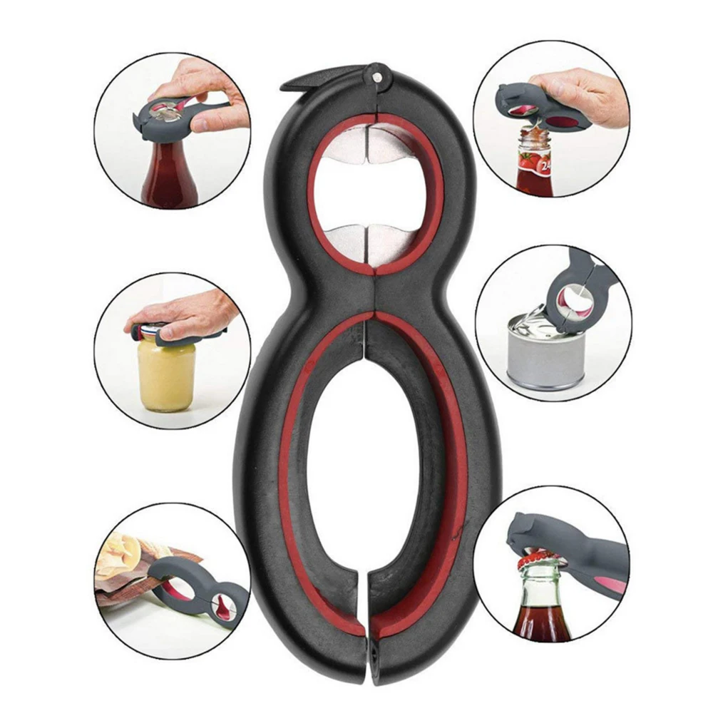 

6 in 1 Multi Function Twist Bottle Opener Can Opener, All in One Jar Gripper Can Wine Beer Lid Twist Off Jar Opener Claw