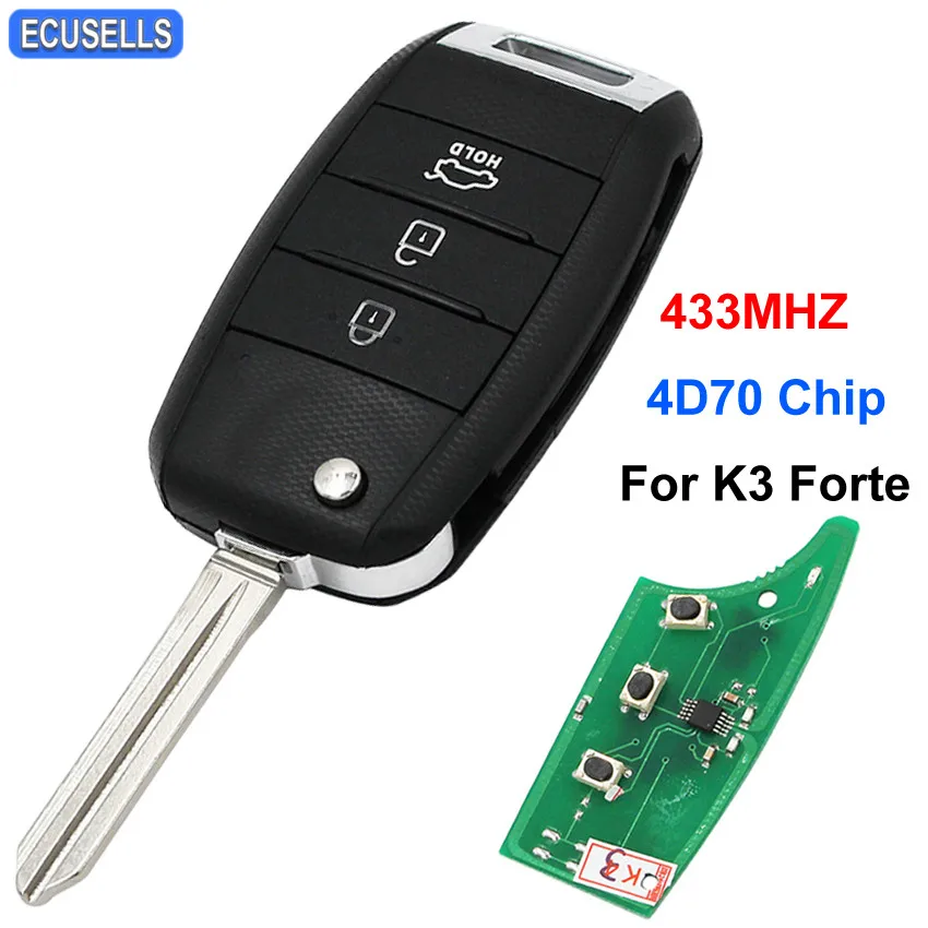 

Folding Flip 3 Button Remote Key Smart Car Key 433MHz with 4D70 Chip ID70 Chip For Kia K3 Forte 2013 2014 2015 with Uncut Blade