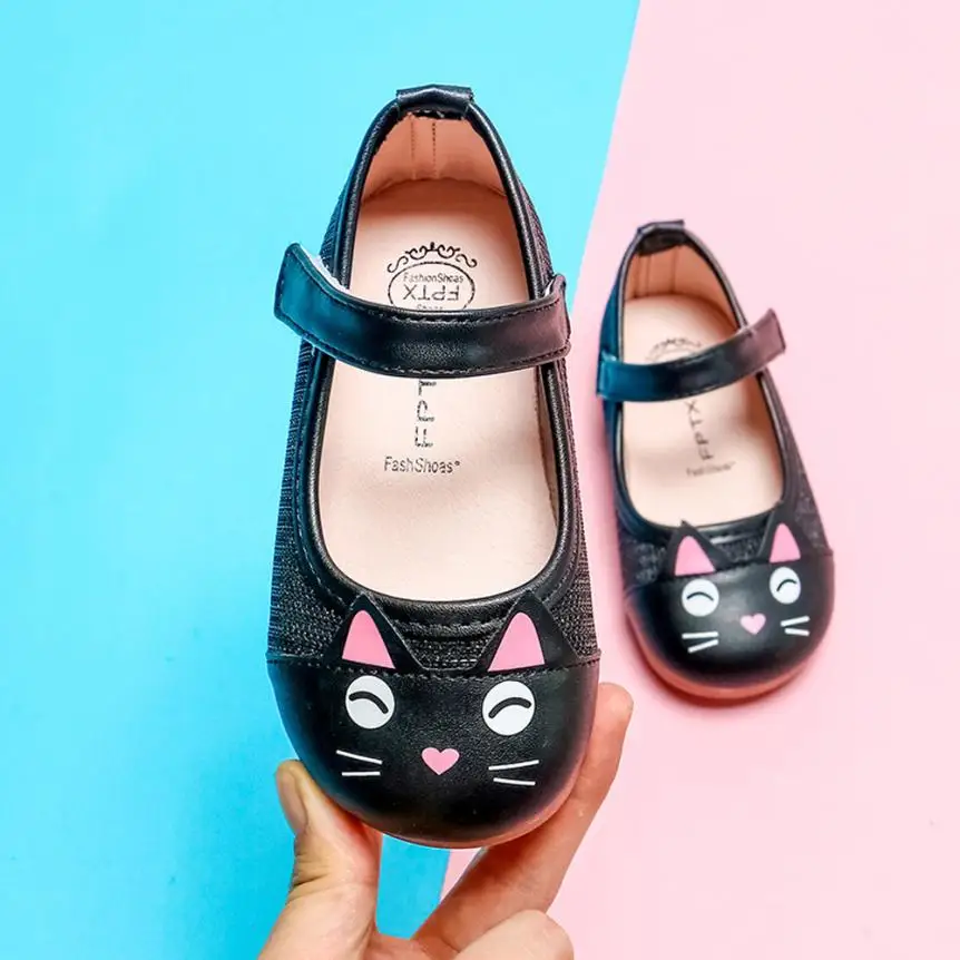 Обувь для девочек детская обувь для девочек из лакированной кожи для маленьких девочек s детей с милым рисунком кота кожаные туфли принцессы обувь l0714