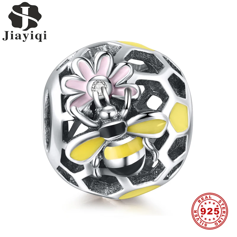 Jiayiqi пчелы, выбор цветов, серебряные амулеты, 925 пробы, серебряные ажурные бусины, подходят для DIY браслетов, ожерелья для женщин, ювелирные изделия, подарок