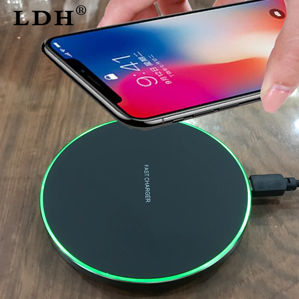 LDH Qi Wireless Charger 10W For iPhone X 8 Samsung Note 8 S8 Plus S7 S6 Edge Phone Fast Wireless Charging Pad