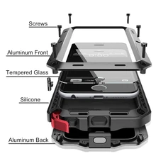 Luxury Doom Armor Life Dropproof Shockproof Aluminum Metal Case for IPhone 7 5 5S SE 5SE 5C 6 S 6S Plus 4 4S+ Tempered Glass