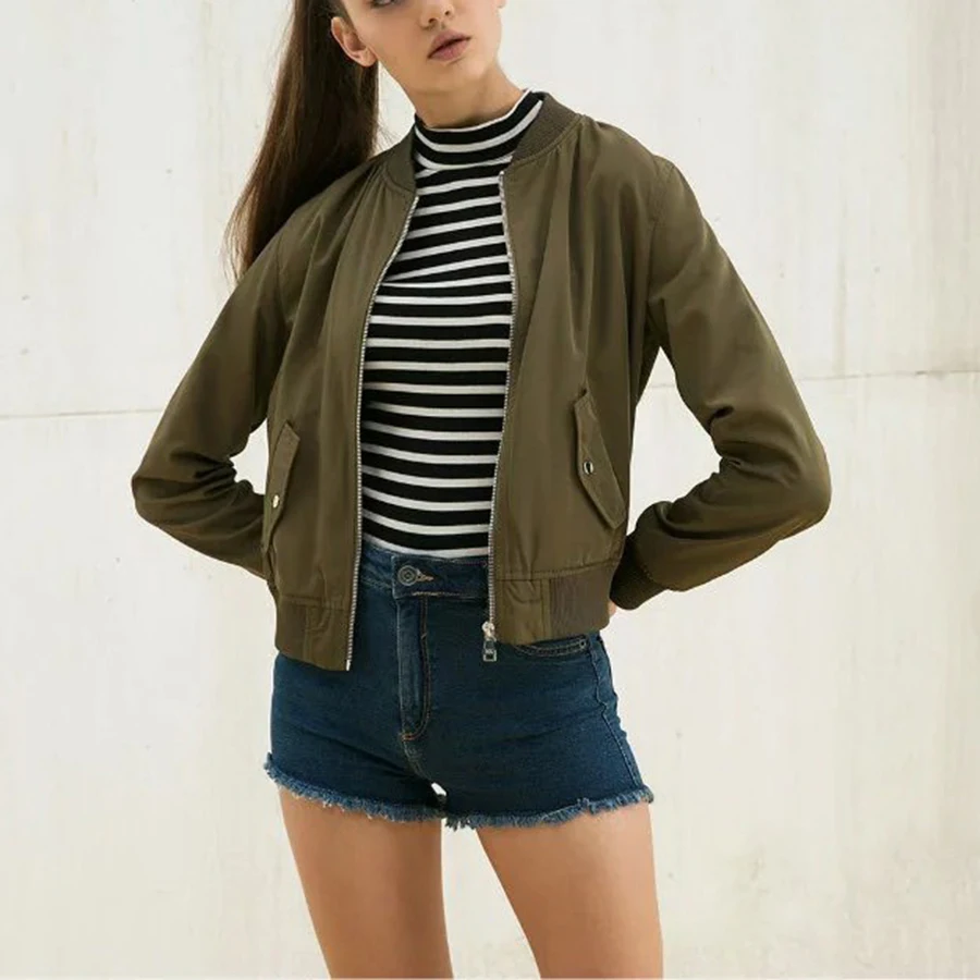 Vintage Autumn Winter Army Green Women Bomber Jackets 2016 Female Coats