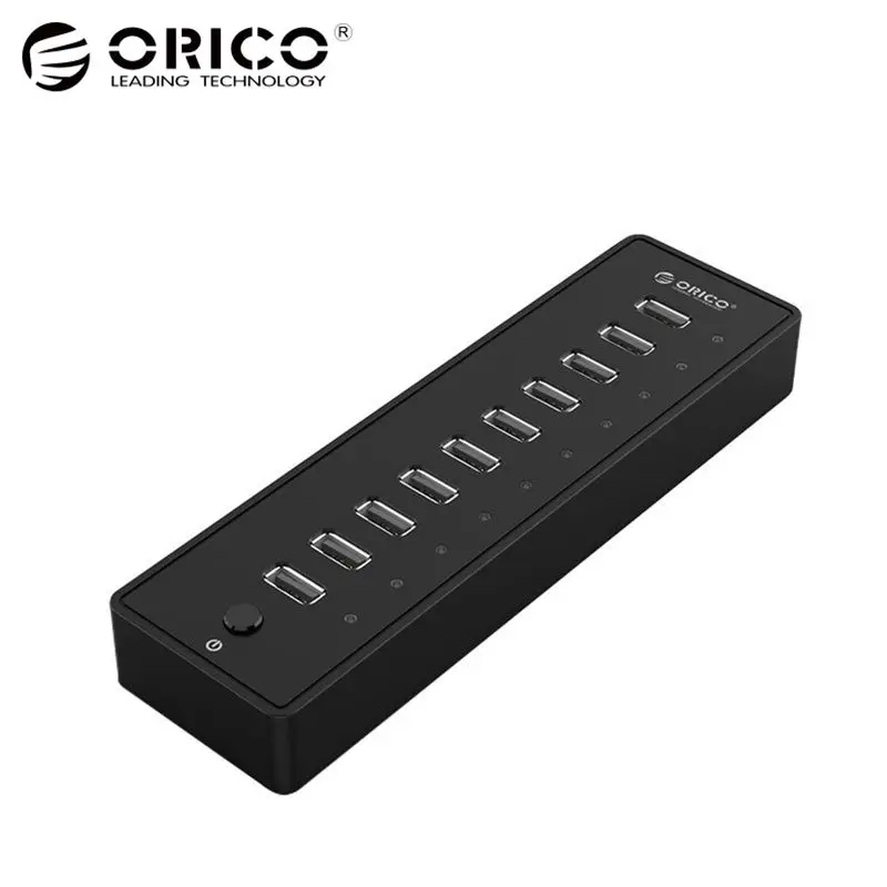 

ORICO P10-U2 10 Ports USB2.0 HUB 12V2.5A Power Supply With 1.5M Data Cable Fireproof ABS For PC Mac Laptop Black