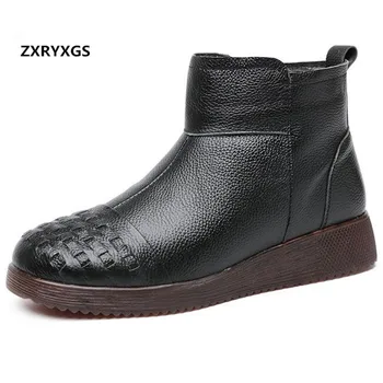 

ZXRYXGS Brand Boots Women Boots 2019 New Winter Shoes Comfort Soft Bottom Soft Cowhide Leather shoes Flat Boots Warm Snow Boots