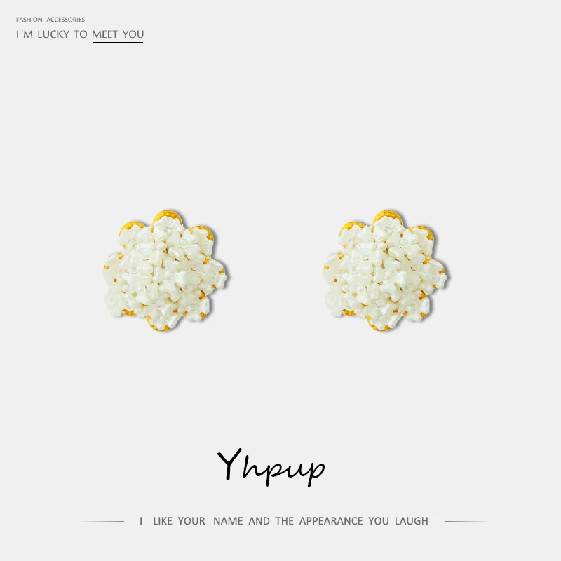 

Yhpup Exquisite Grace Resin Flower Handmade Stud Earrings Copper S925 Silver Wedding Jewelry for Women Fancy Earrings 2019 Gift