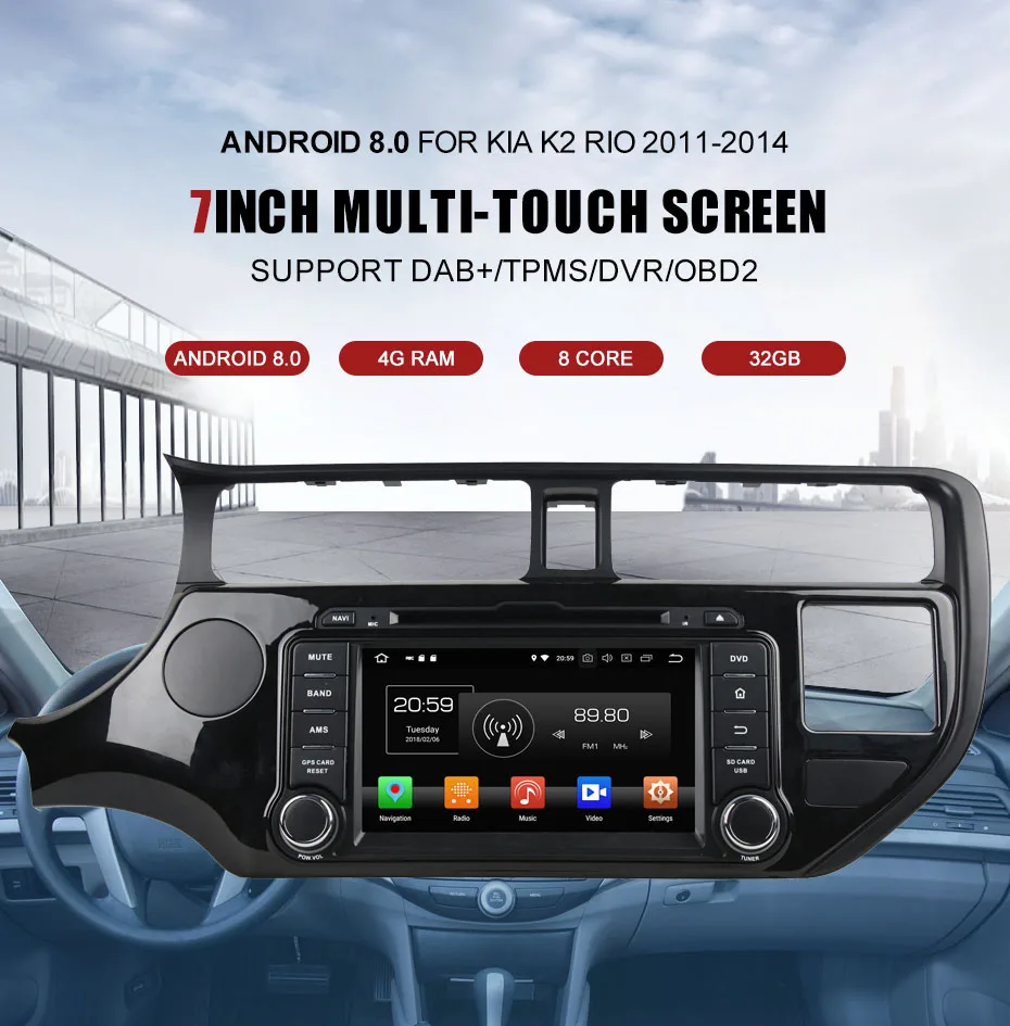 Top KANOR 4G RAM 8 Core Android 8.0 Car Multimedia Player for KIA Rio K3 2011 2012 2din Car Radio GPS Multimedia Autoradio 0