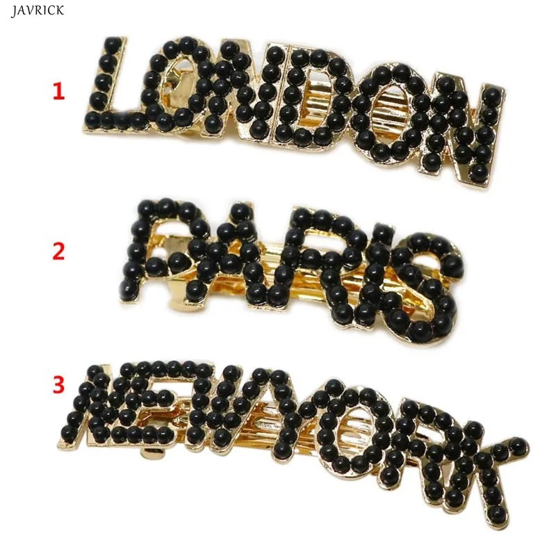 

Fashion Women Girls Students Hair Clips Artificial Pearl Hairpins City Letter New York Paris Bangs Clip Cute Hairpin Accessories