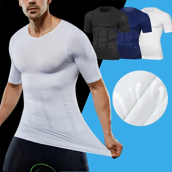 

New Men Compression Short Sleeve T-Shirt Belly Control Body Build Shapewear Summer Slimming Shaper LMH66