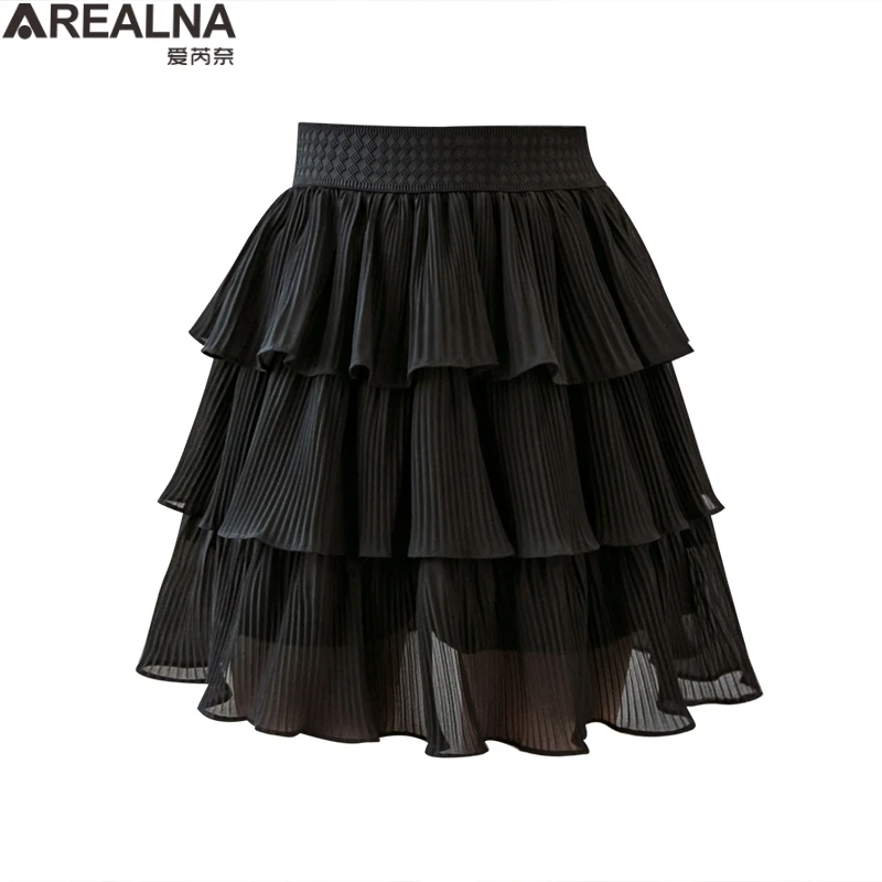 

skirts womens 2020 summer Mini Cake Skirt Women Black white sexy Short Skirt High Waist Ruffled Vintage Tiered pleated skirt
