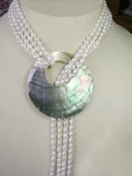 

Jewelr 006084 6-7MM White Akoya Cultured Pearl Necklace Shell Pendant 50''