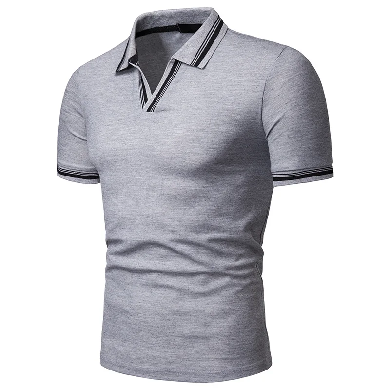 Модная полосатая рубашка поло с v-образным вырезом, летняя мужская рубашка поло, брендовая однотонная приталенная рубашка с коротким рукавом, трендовая Мужская Повседневная рубашка поло Homme