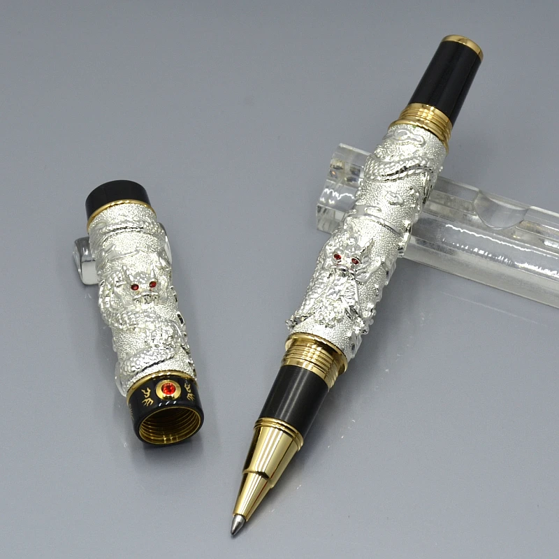 Высококачественный бренд JINHAO изысканный серый скульптура дракона металлический круглый РОЛИК ручка с школьные офисные принадлежности роскошные ручки для письма