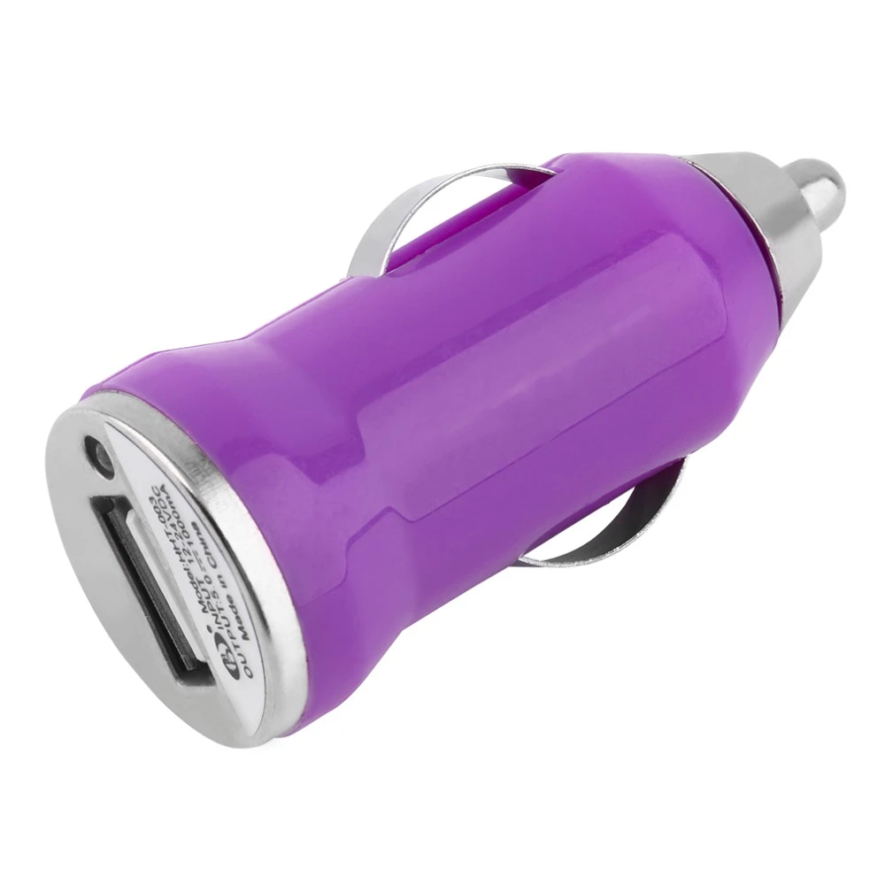 Convenient 5V-1000MA DC12-24V Single Port Portable Bullet USB Car Power Charger Adapter & Sockets Colorful-Purple 