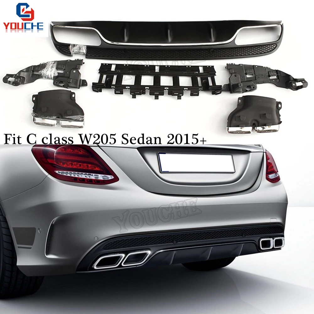 W205 Amg C63 Style Rear Diffuser With 4 Outlet Exhaust Tips For Benz C Class Sedan Wagon With Amg Package S205 2015 2018 Bumpers Aliexpress W205 Amg C63 Style Rear Diffuser With 4 Outlet Exhaust Tips For Benz C Class Sedan Wagon With Amg Package S205 2015 2018 Bumpers Aliexpress