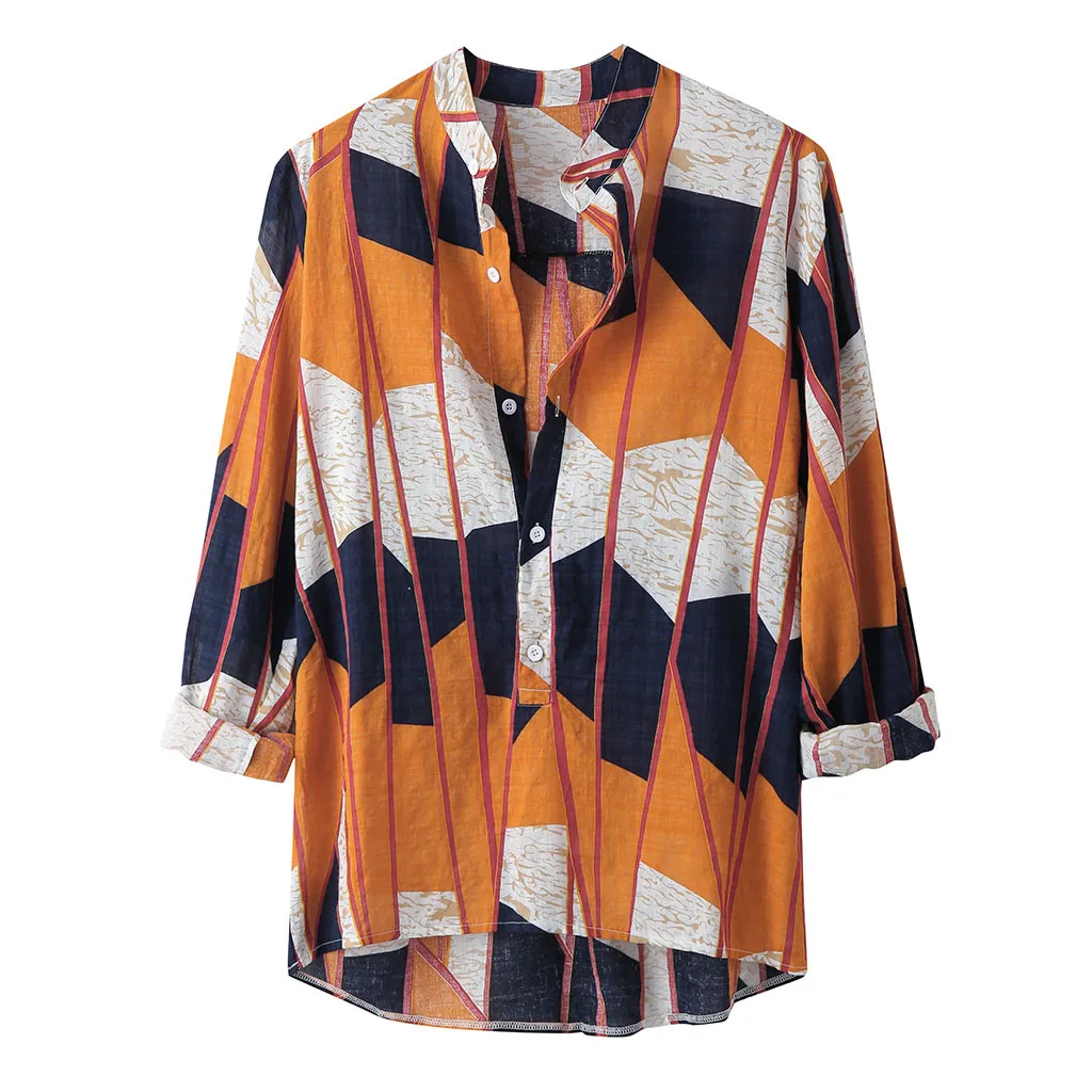 

Autumn Winter Men Loose Fashion Casual Daily Printed Long sleeve hawaiian Shirt Top Blouse M-3XL camisa masculina camisas hombre
