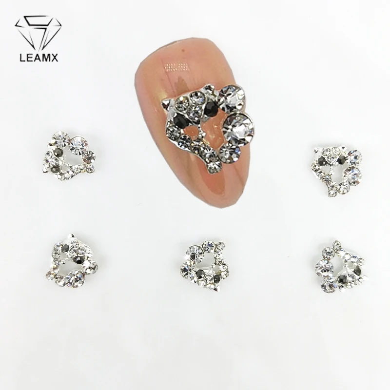 

LEAMX 10 PCS/bag Clear Rhinestones Nails Charms Fox Nail Art Decorations Gems Glitter 3D Alloy Nail Diamonds DIY Manicure L409