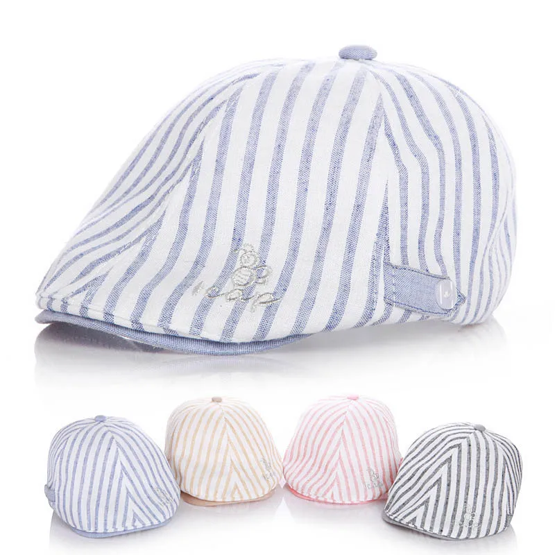 New Cotton&Linen Baby Hat Handsome Striped Cap Beret Baby Boy