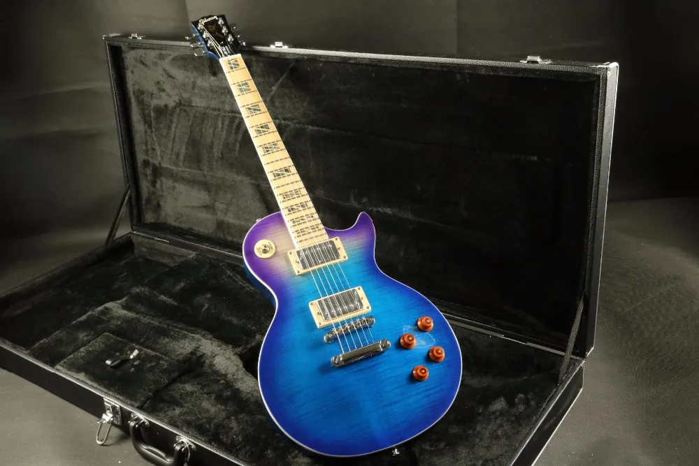 

High quality flamed maple top abalone inlay on maple fretboard blue Lp guitar electric guitar free shipping