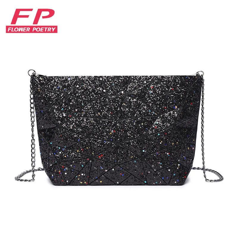 New Geometry Laser Handbag Bags Women Chain Bag Tote Lightnig Luminous Women Shoulder Bags Plain Folding Messenger Bag Bolso