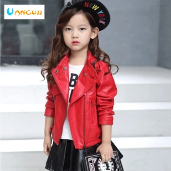 

children's pu jacket Girls motorcycle jacket kid outwear Turtleneck zipper long sleeve Casual spring Autumn fashion red black