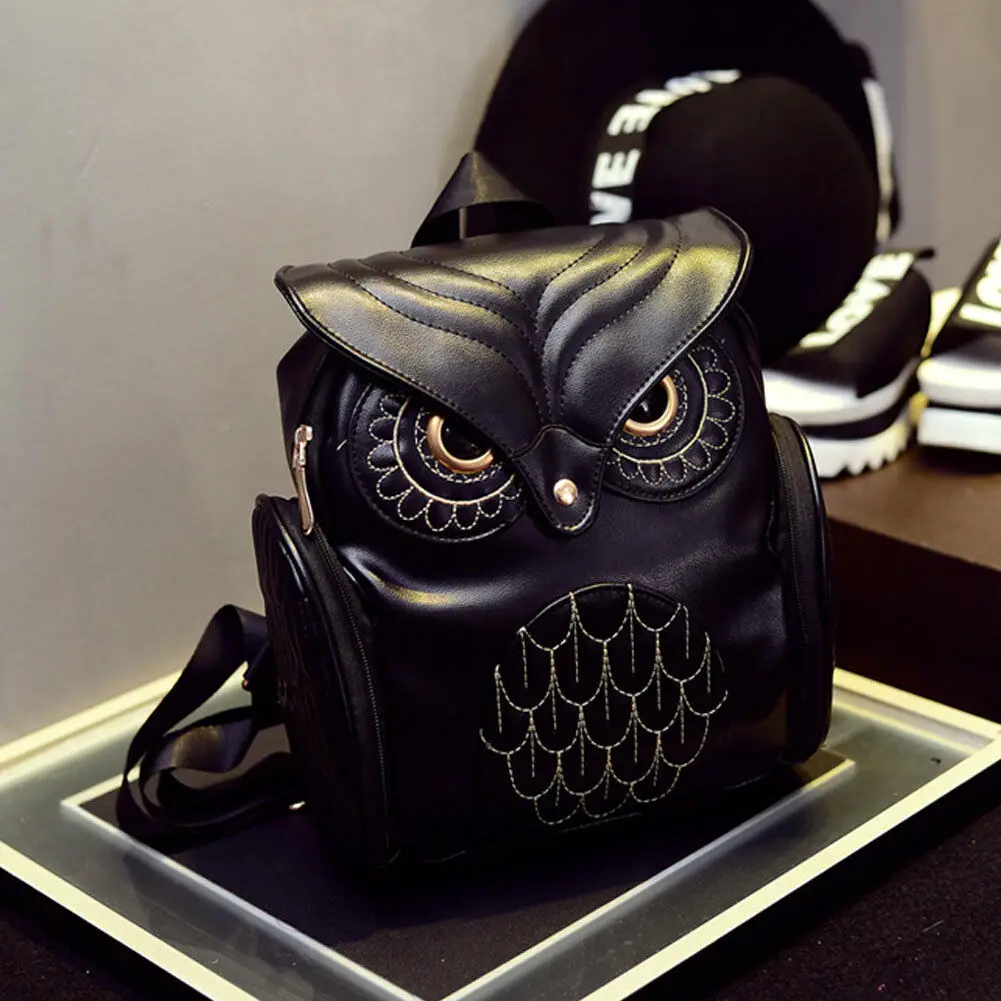 Модный женский рюкзак с рисунком совы, 1 шт., повседневный рюкзак с тиснением в форме совы для девочек, сумки для путешествий - Цвет: Черный