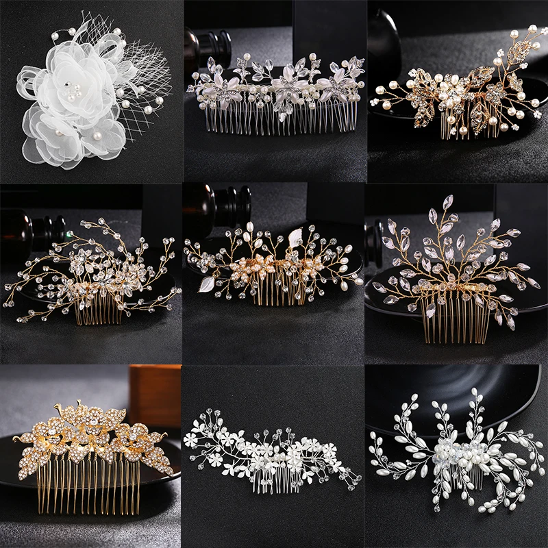

High-End Ladies Bridal Tiara Hair Combs Handmade Wedding Hair Accessories Ornaments Rhinestone Alloy Headwear Combs