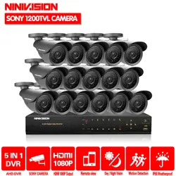 NINIVISION HD 16 каналов 1080 P AHD видеорегистратор комплект видеонаблюдения Открытый sony 1200TVL камер видеонаблюдения Системы 16CH DVR системы