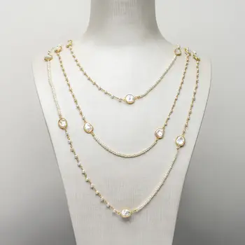 

Free Shipping 3-9.2mm White Real Freshwater Pearl Long Necklace 925 Sterling Silver 73.2 inch