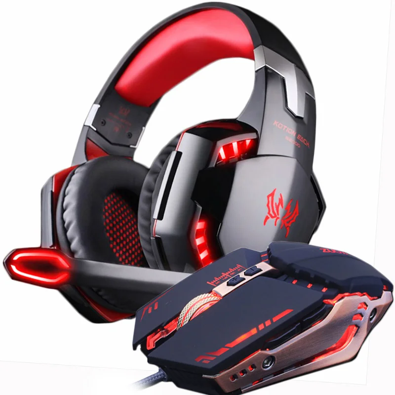 Kaufen Gaming Headset Stereo Gamer Kopfhörer mit mikrofon Kopfhörer + Gaming Maus 4000 DPI Einstellbar Gamer Mäuse Verdrahtete USB für PC