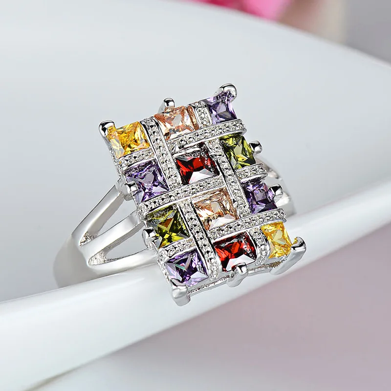 Роскошная Мода Многоцветный Кристалл циркония кольца для женщин ювелирные изделия свадебное, на помолвку, заявление кольцо Размер#6-#10