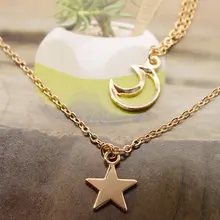 Fashion Moon Star Long Chain Necklace Pendant Women Tassel Double Layered Clavicle Charm Necklaces delicate layered tassel necklace for women
