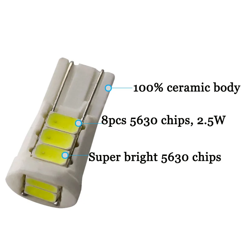 50 шт. W5W T10 Керамика 8 SMD 5630 Светодиодный светодиодный 5730 194 168 501, на танкетке, с боковой номерной знак светильник лампа Клин Парковка купол светильник белого цвета