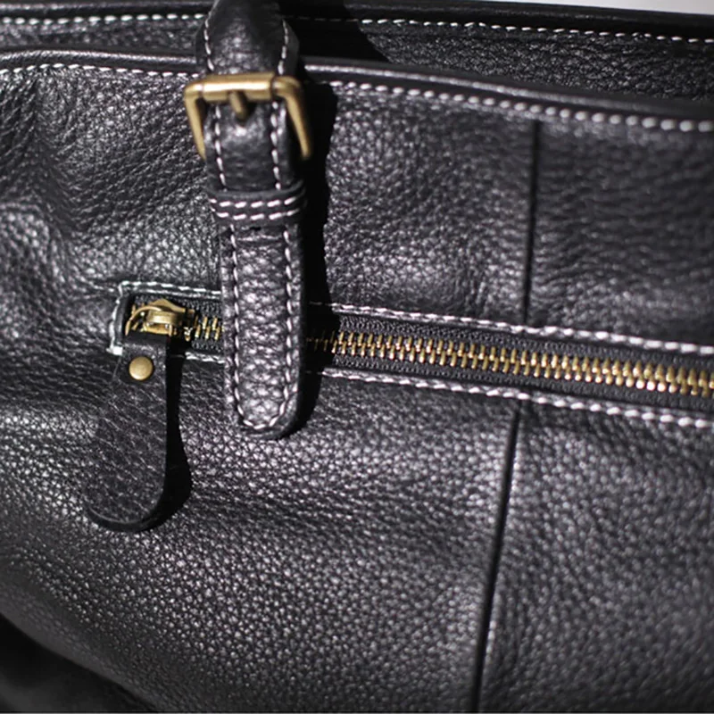 AETOO Leather black sloping large bag, retro singles shoulder casual soft leather handbag, large-capacity dumpling bag