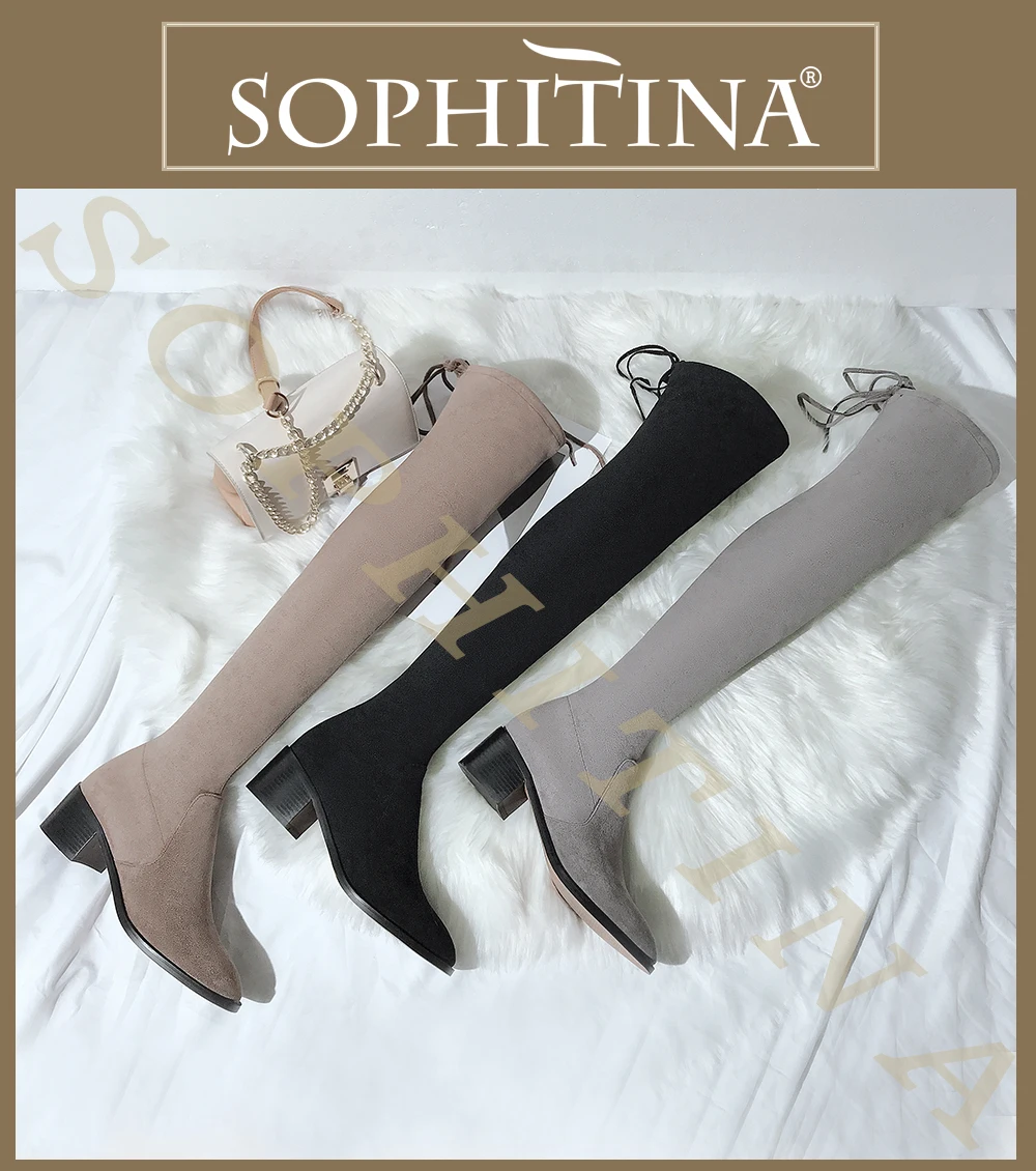 SOPHITINA/модные сапоги до колена Высококачественная теплая короткая плюшевая обувь из замши новые женские сапоги с круглым носком, лидер продаж, MO246