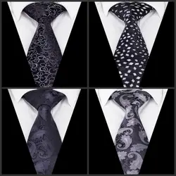 Ikepeibao для мужчин галстук серый черный Пейсли ЖАККАРДОВЫЕ 100% полиэстер Gravata для Формальные Свадебная вечеринка бизнес