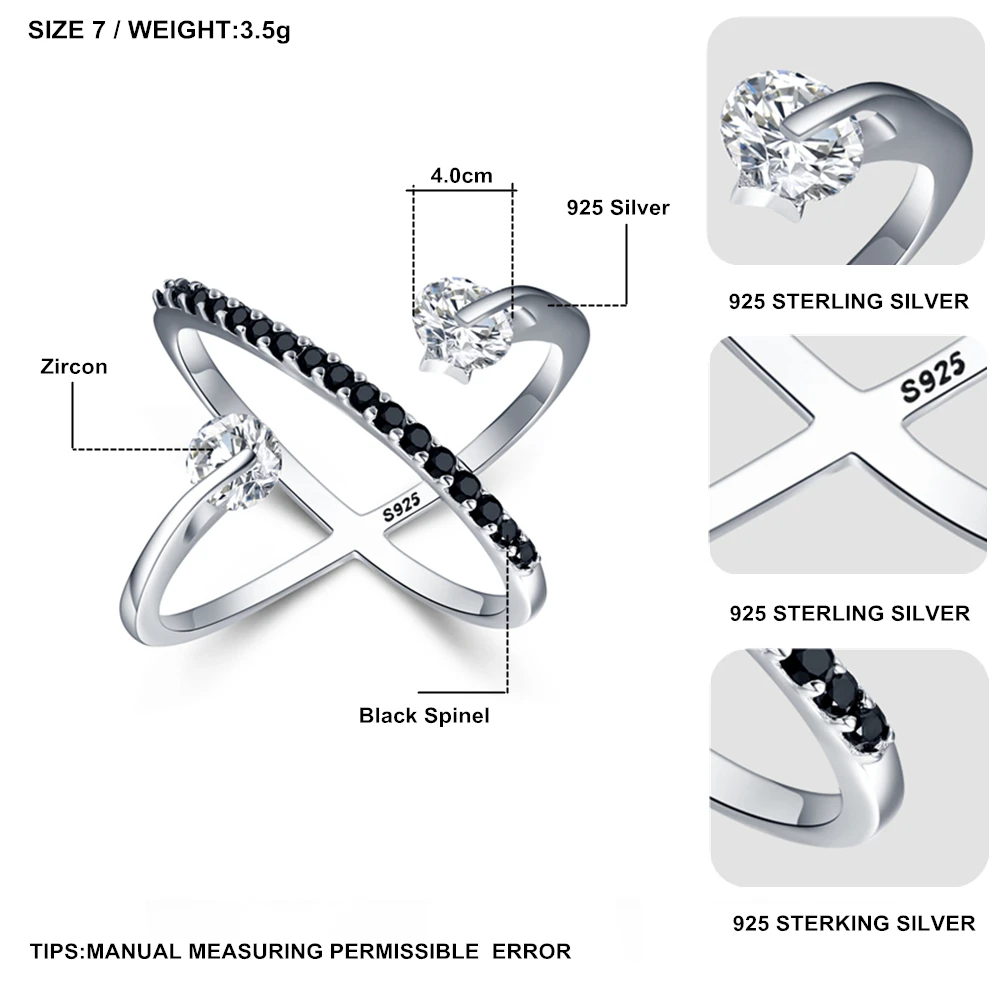 [BLACK AWN] кольца из твердого 925 пробы серебра для женщин, черная шпинель, элегантное обручальное кольцо на палец, ювелирные изделия из стерлингового серебра G044
