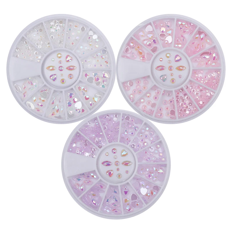 

1 Box Colorful Rhinestone Pink Blue Green Black Round Flat Bottom Resin 3D Nail Art Decoration in Wheel